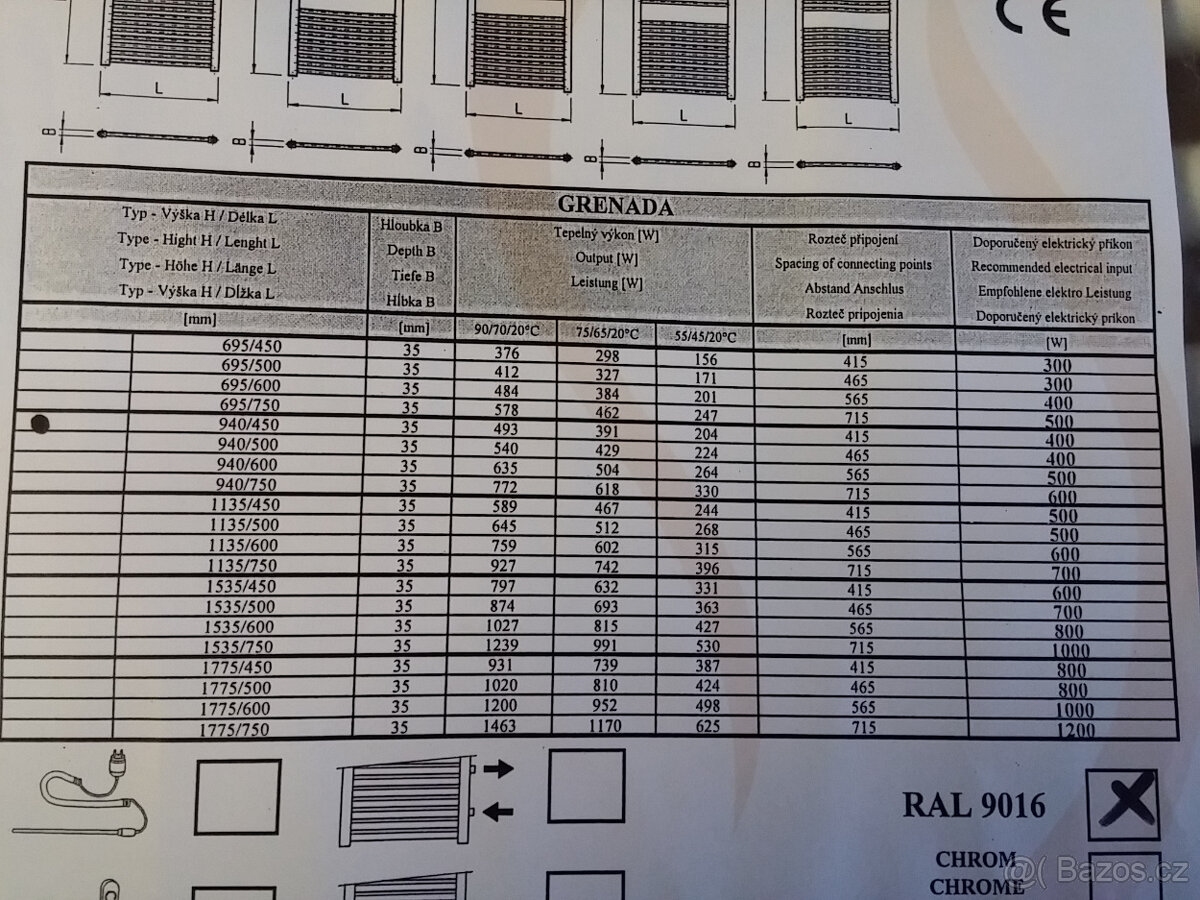 Radiátor ISAN Grenada 940/450 mm RAL 9016 - 7