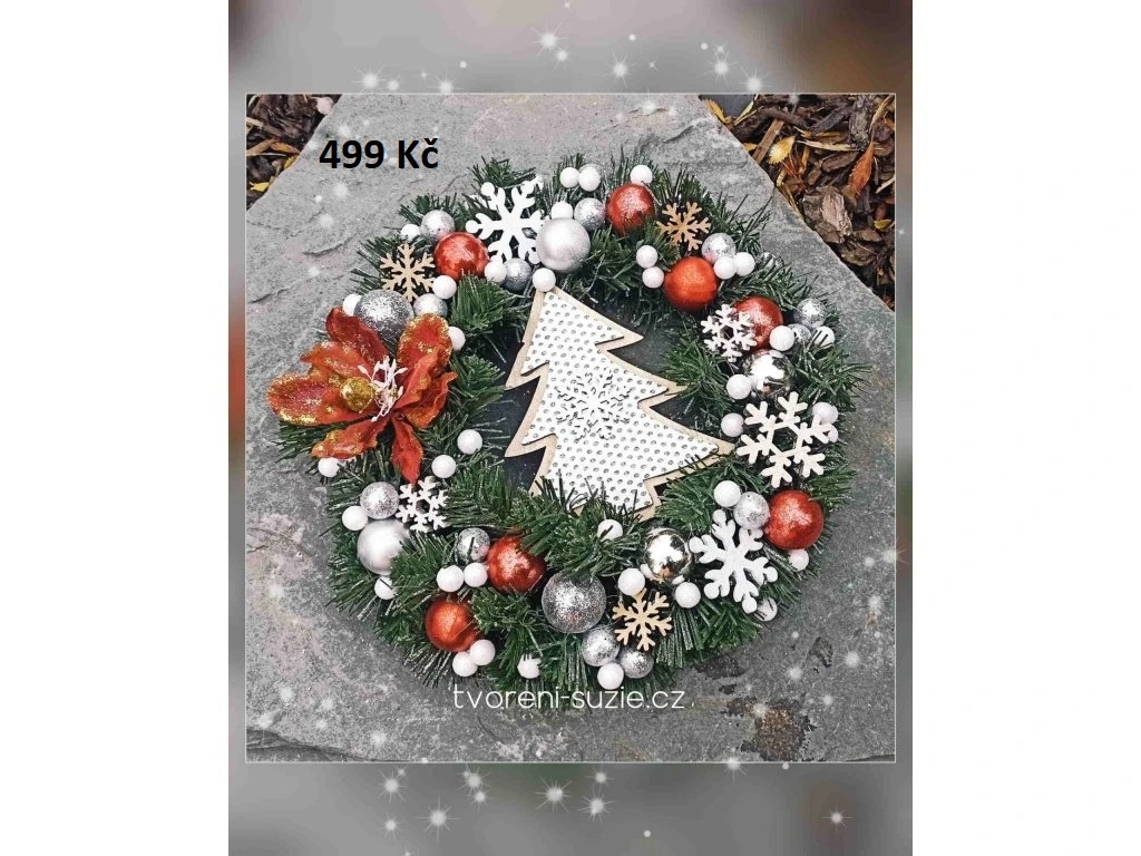 Vánoční dekorace - věnec, svícen, stromeček - 7