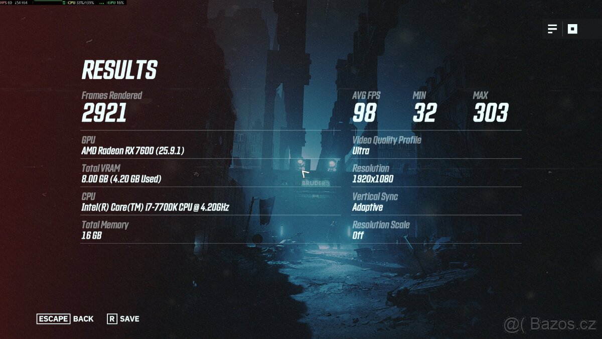 Intel i7-7700K / Radeon RX7600 8GB OC / 16GB DDR4 / 1,5 GB - 7