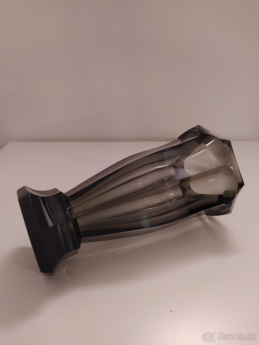 Starožitná skleněná Art Deco hranovaná váza, Rudolf Hloušek - 7