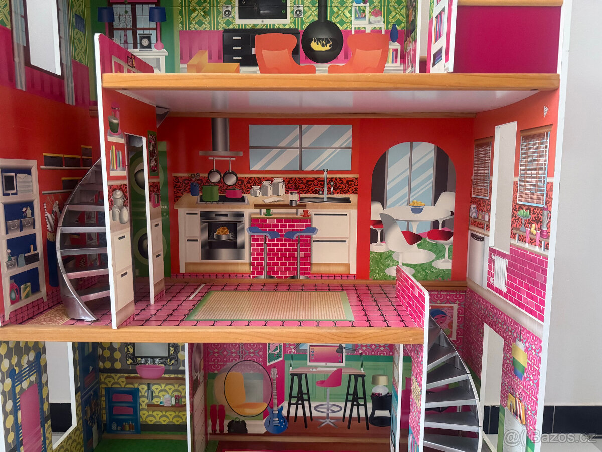 Barbie Dům snů velký dřevěný + nábytek - 7