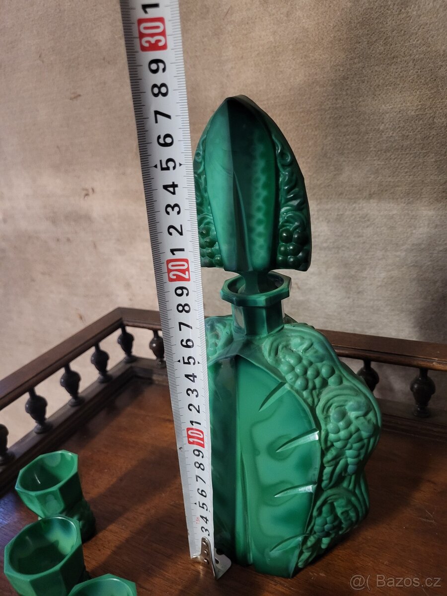 Art - deco Karafa z malachitového skla. - 7