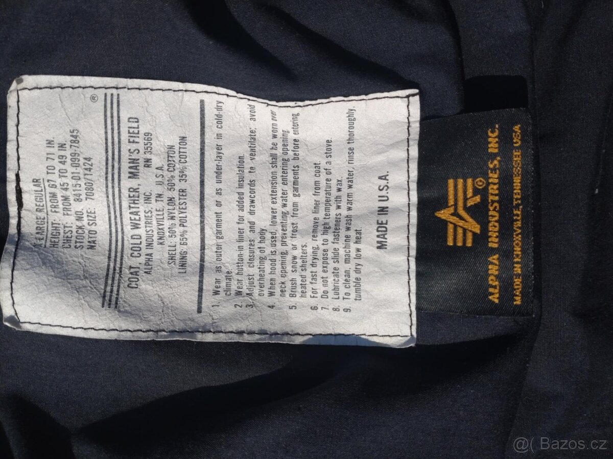 BUNDA PARKA M65 ALPHA INDUSTRIES XL/R ČERNÁ - 7