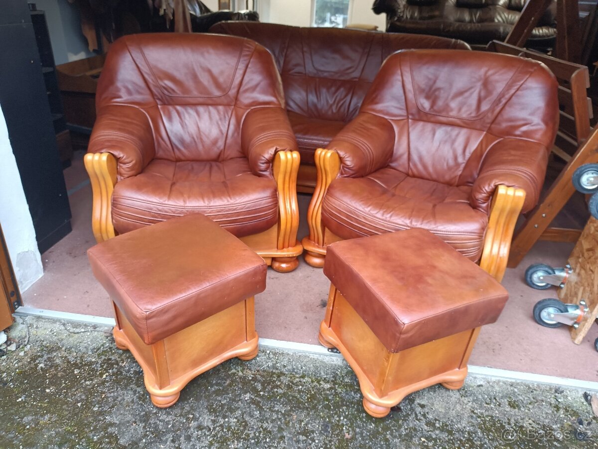 Rustikální kožená sedací souprava - rozkládací . - 7