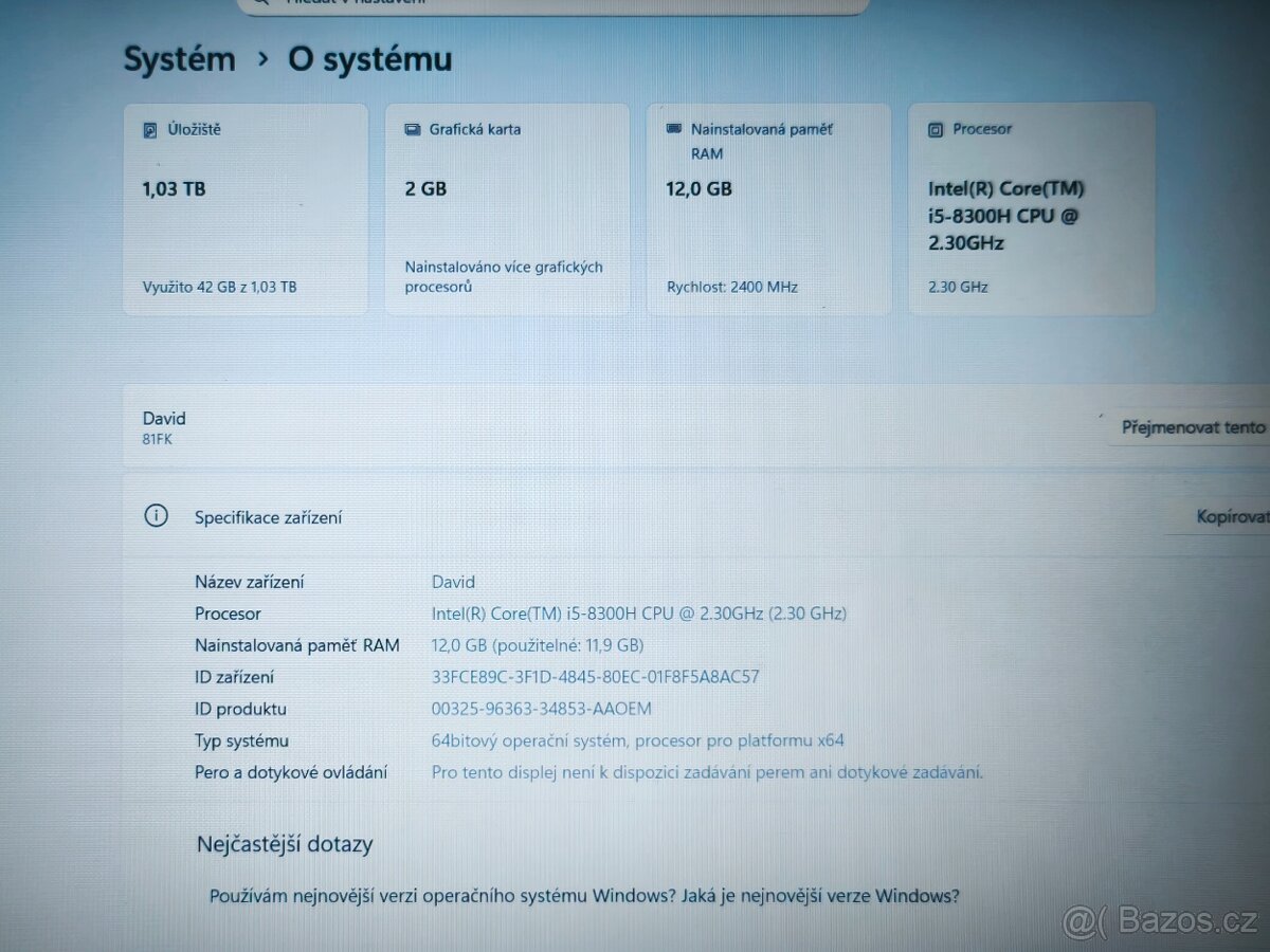 Lenovo IdeaPad 330-15ICH i5-8300H,12GB,128SSD+1T,nVidia 2G - 7