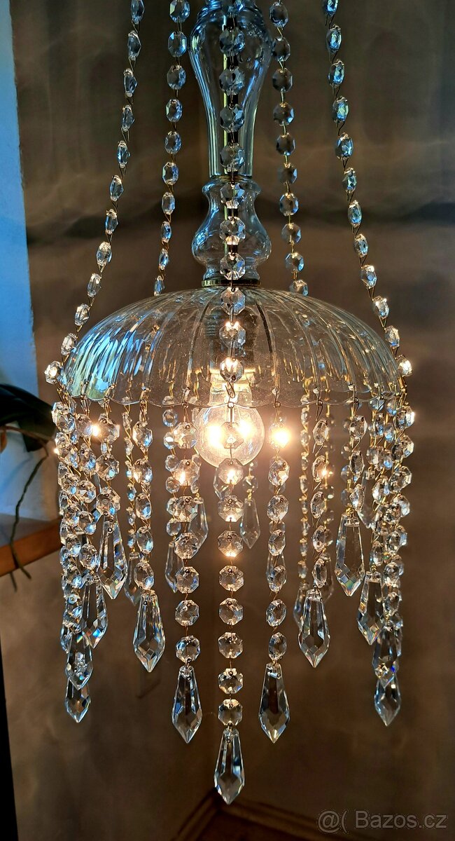 Starožitný celoskleněný lustr, lustřík - 7