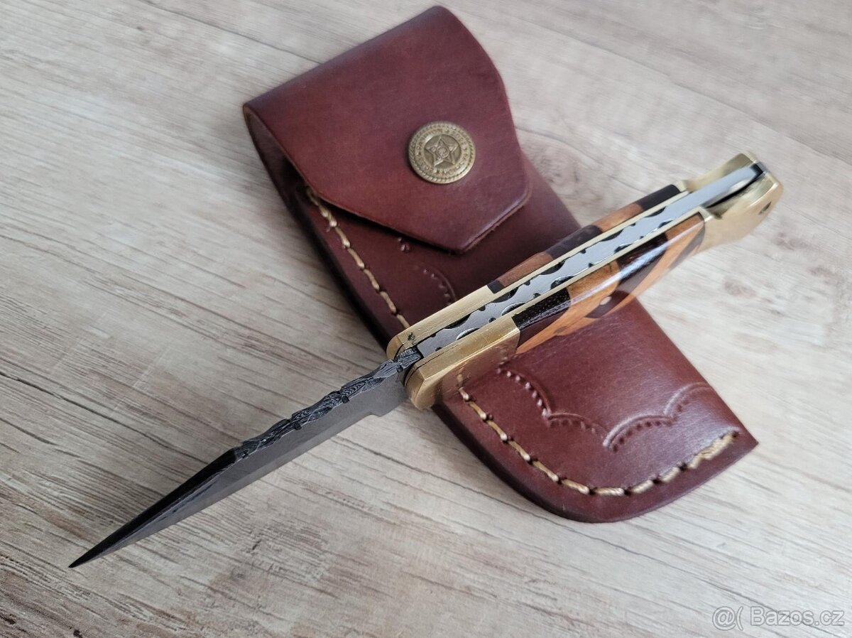 kapesní Damaškový nůž CLASSIC 16,5cm s koženým pouzdrem, ruč - 7