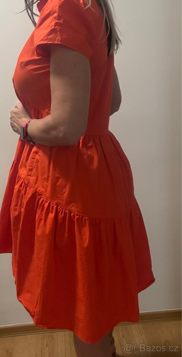 Ohnivé plátěné šaty - XS/S/M - 7