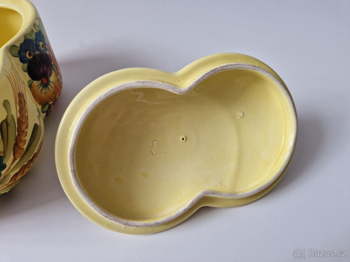 Stará keramická dóza ruční malba asi malírna Klenčí 30léta - 7