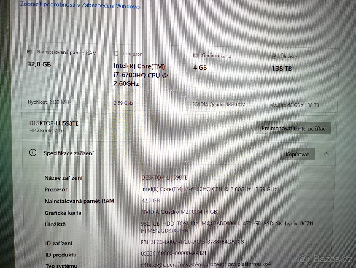 HP ZBook 17 G3-Herní obr 17,3Full HD-Core i7-32g ddr4-ssd - 7