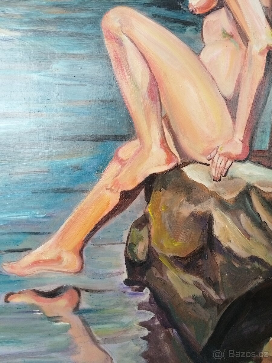 obraz - DÍVKA S COPÁNKY, akt, olej, sign. neurčena - 7