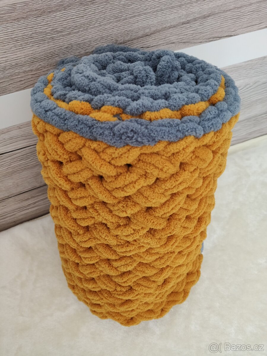 Pletená dětská deka šedá-horčicová - 7