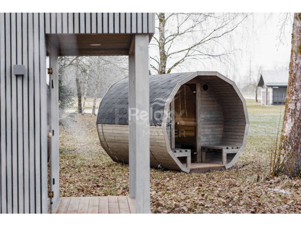 Finská sudová sauna 3 m s terasou - 7