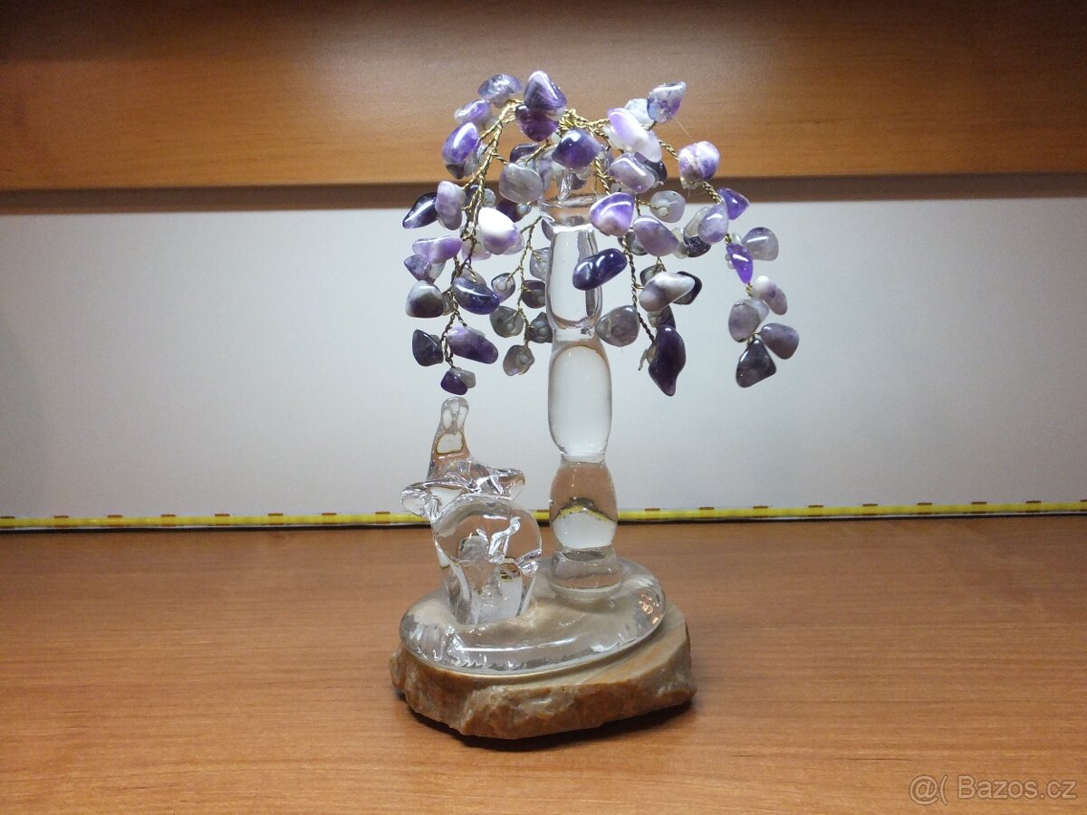 Krásný stromeček štěstí Ametyst a s figurkou slona. - 7