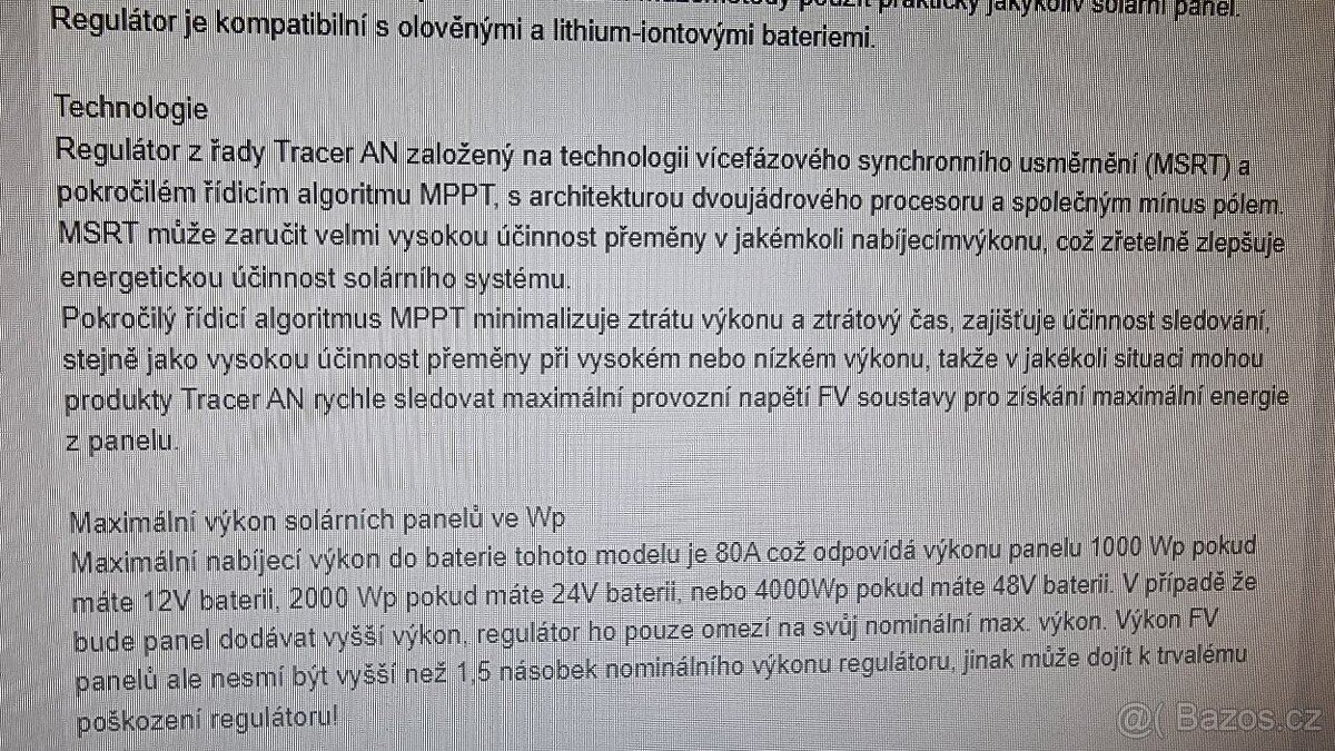 V záruce-MPPT solární regulátor EPsolar 200V/80A - 7