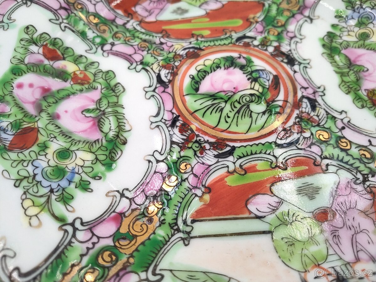 Luxusní starožitný porcelánový čínský talíř 19 století - 7