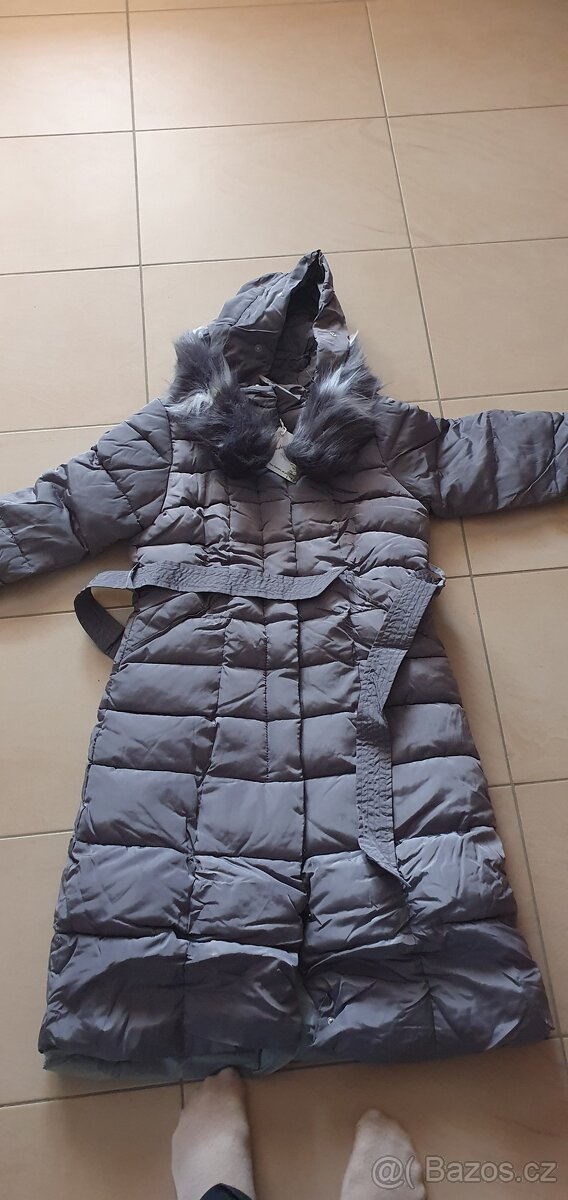 Prodám dámský šedý kabát s kapucí - 7