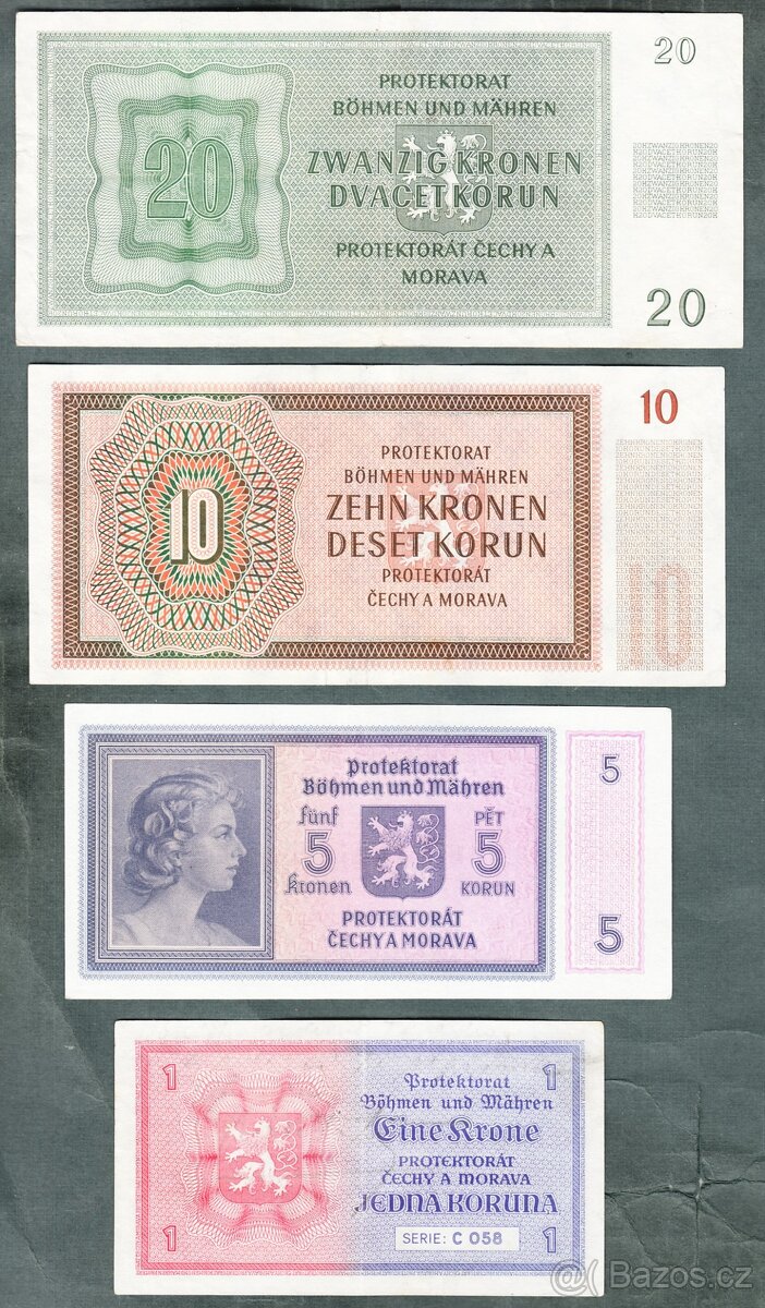Staré bankovky válka PROTEKTORÁT KOMPLET SESTAVA - 7