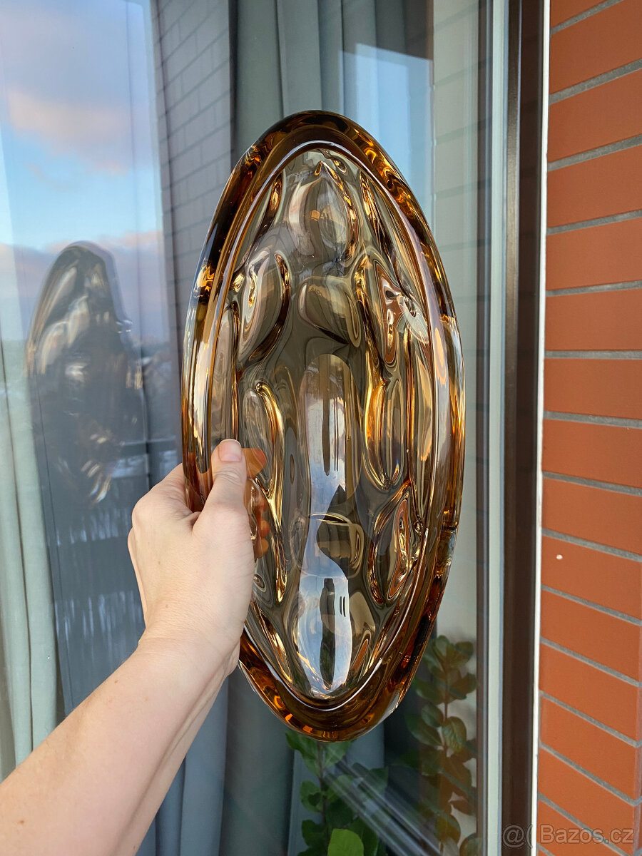 Žardiniéra Red Core 36 cm, medové hutní sklo, J. Beránek - 7