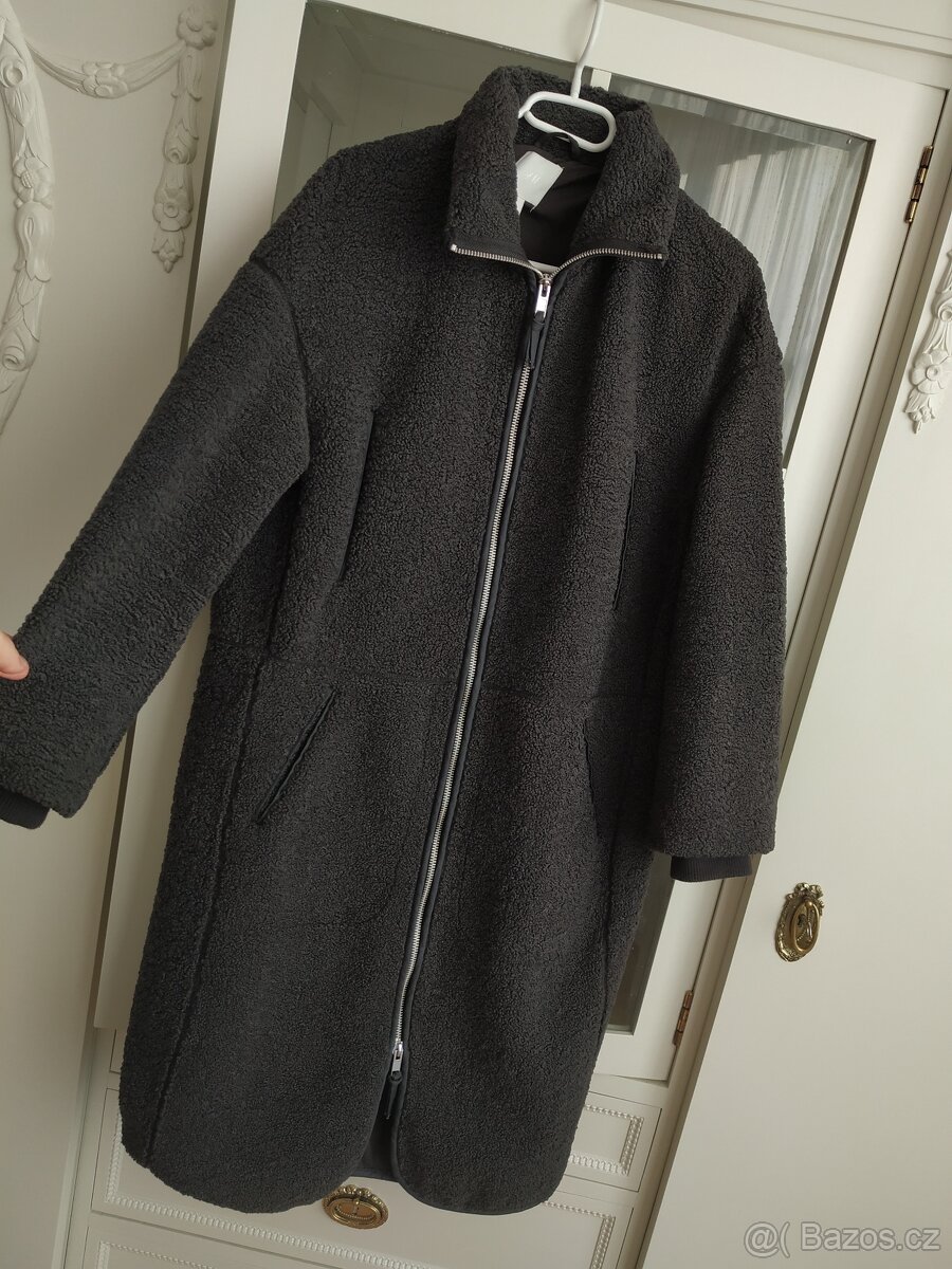 Myškový dámský šedý kabát HM oversize XS S M dlouhý - 7