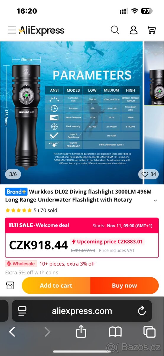 LED ruční svítilna Wurkkos DL-02 3000 LM - 7