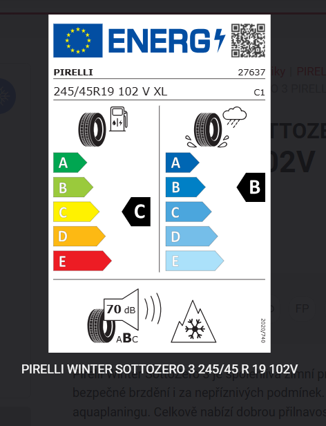 Zimní pneumatiky PIRELLI 245/45 R19 102V XL NOVÉ 100% vzorku - 7