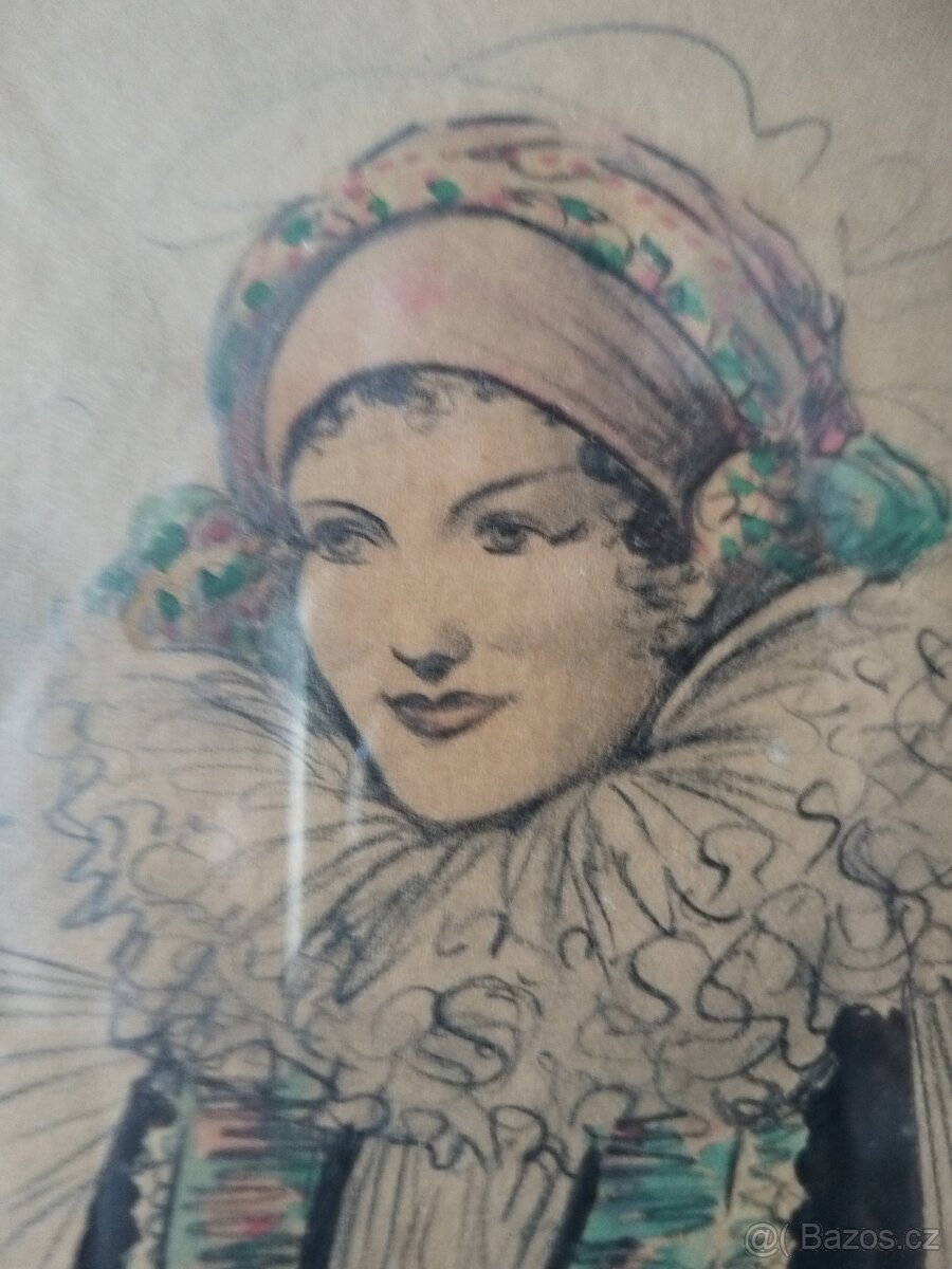 obraz DÍVKA V KROJI, sign. Jaroslav Štika - 7