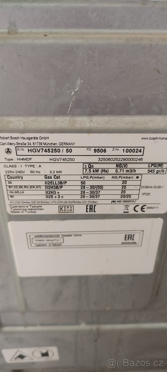 Sporák plynové hořáky a elektrická trouba Značka BOSCH - 7