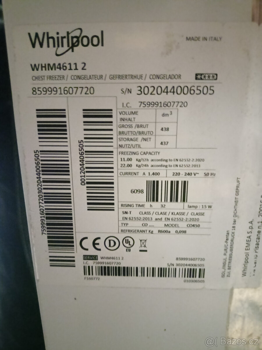 Prodám pultový mrazák Whirpool 437l - 7