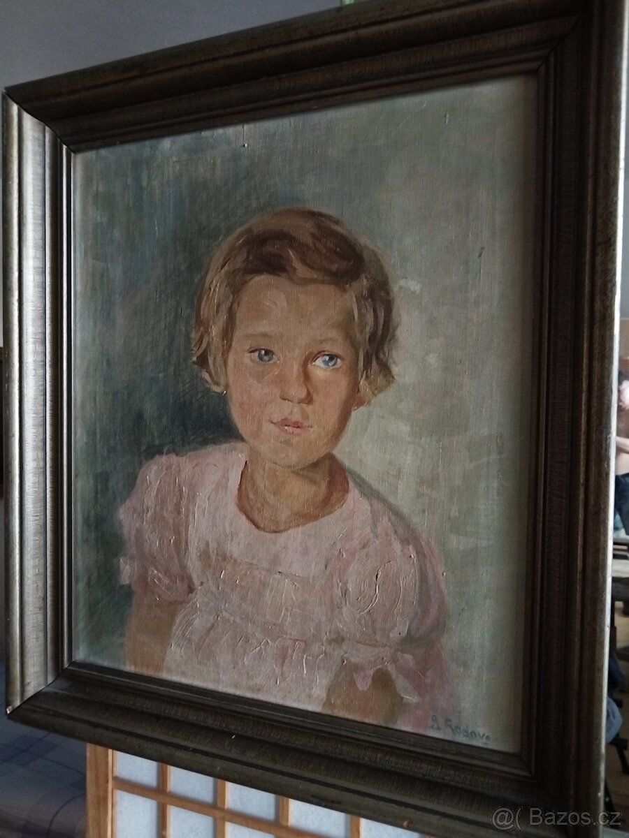 obraz HOLČIČKA V RŮŽOVÝCH ŠATECH, olej, B. Radová - 7