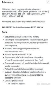 Vertikální kompresor 1500W na 50l Parkside - 7