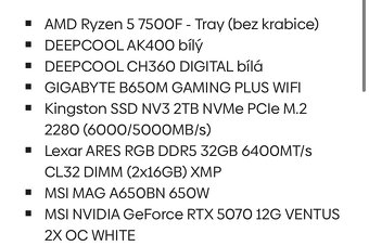 🤍 Herní PC "White Build" | RTX 5070 12G | Ryzen 5 | 32GB D - 7