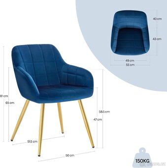 Nové párové křesílka, modrá, samet - 7