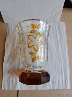 Pěkná stará, masivní broušená sklenice s lazurou, - 7