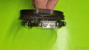 Giorgio Armani Jeans hnědý pánský kožený náramek značkový - 7