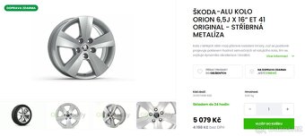 ŠKODA orig Alu disky Orion 16“ + letní pneu - 7