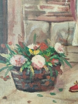 obraz PRODAVAČKA KVĚTIN, olej, sign. E. Blaces cca. 1880 - 7