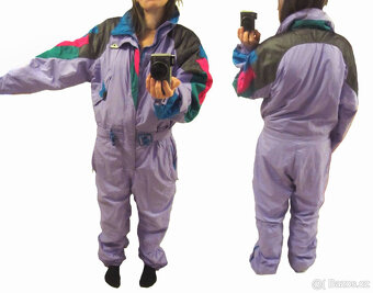 Vintage 90s lila dámská color block kombinéza - 7