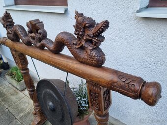 Starožitný - dřevěný - vyřezáváný - Stojan a gong - 7