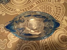 Soubor modrého skla - váza, mísa, popelník - 7