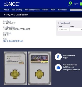 Svatováclavský dukát 1932, certifikace NGC MS 64 - 7