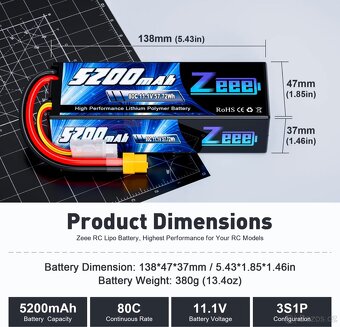 Baterie Zeee 3S LiPo 5200mAh 11,1V 80C - 7