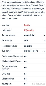 Belkin bezdrátová bluetooth numerická klávesnice YourType - 7
