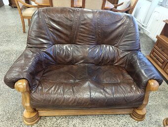 Rustikální kožená sedací souprava, 3 + 2 +1, masív - 7