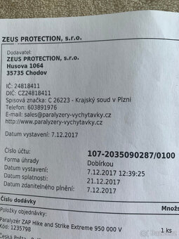 Zap Cane paralyzační hůl 1 000 000 v.; dále ruční paralyzér - 7