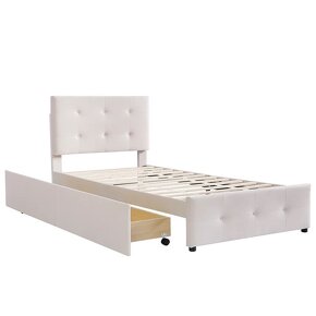 Čalouněná postel 90x200 cm s lamelovým roštem a 2 zásuvkami - 7