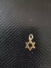 perlová šňůra,zlatá Davidova hvězda,vintage kříž zlato+akvam - 7