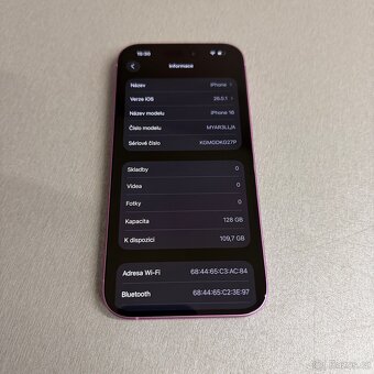 iPhone 16 128GB růžový, 100% baterie, jako nový, záruka - 7