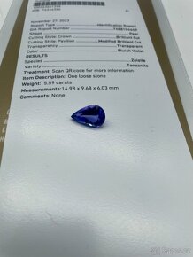 Investice Přírodní Tanzanit 5.59ct. Certifikát GIA - 7