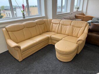 Sedací souprava rohová -rozkládací +taburet -kůže - 7